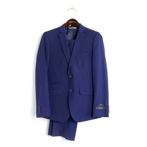 NWOT Andrew Marc kids boys two-piece suit set jacket pants navy blue grid print